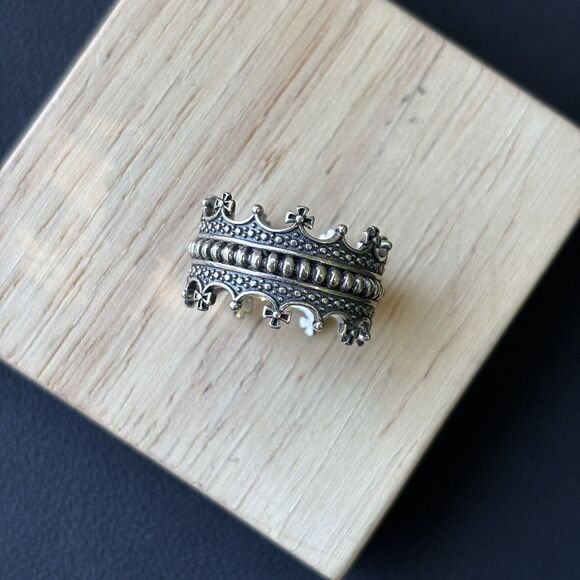 Sterling Silver 925 Crown Wide Band Ring Gothic Medieval Style Adjustable NWOT - Picture 2 of 8